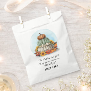 Rustic Blessed Fall Sunflower Pumpkin Bible Verse Favor Bag