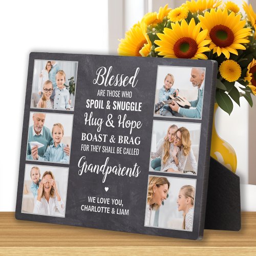 Rustic Blessed Grandparents Custom 6 Photo Collage Plaque