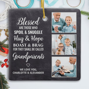 Rustic Blessed Grandparents Personalized 3 Photo Ceramic Ornament