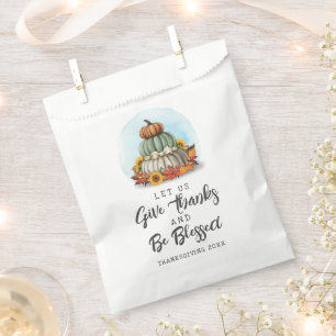 Rustic Blessed Thanksgiving Sunflower Pumpkin Gift Favor Bag