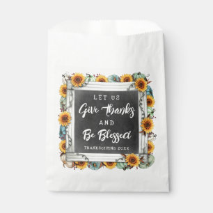 Rustic Blessed Thanksgiving Sunflower Pumpkin Gift Favor Bag