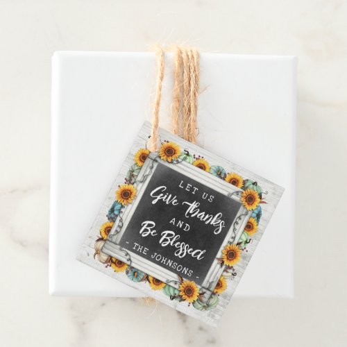 Rustic Blessed Thanksgiving Sunflower Pumpkins Jar Favor Tags