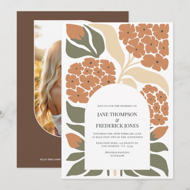 Rustic Bloom Abstract Floral Modern Spring Wedding Invitation (Front/Back)