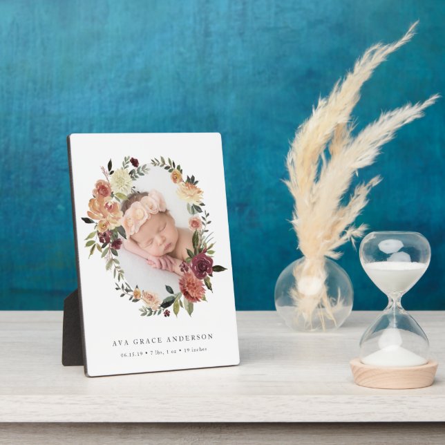 Rustic Bloom Baby Photo Plaque (Side)