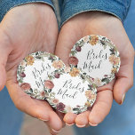 Rustic Bloom Bridesmaid Pinback Button<br><div class="desc">Identify the key players at your bridal shower or rehearsal dinner with our elegant,  sweetly chic floral buttons. Button features a watercolor floral wreath of roses,  peonies and mums in rich autumn hues,  with "bridesmaid" inscribed inside in hand lettered script. Designed to match our Rustic Bloom collection.</div>