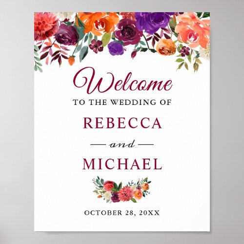 Rustic Bloom Burgundy Flowers Wedding Welcome Sign - Rustic Bloom Burgundy Flowers Wedding Welcome Sign Poster. 
(1) The default size is 8 x 10 inches, you can change it to a larger size.  
(2) For further customization, please click the "customize further" link and use our design tool to modify this template. 
(3) If you need help or matching items, please contact me.