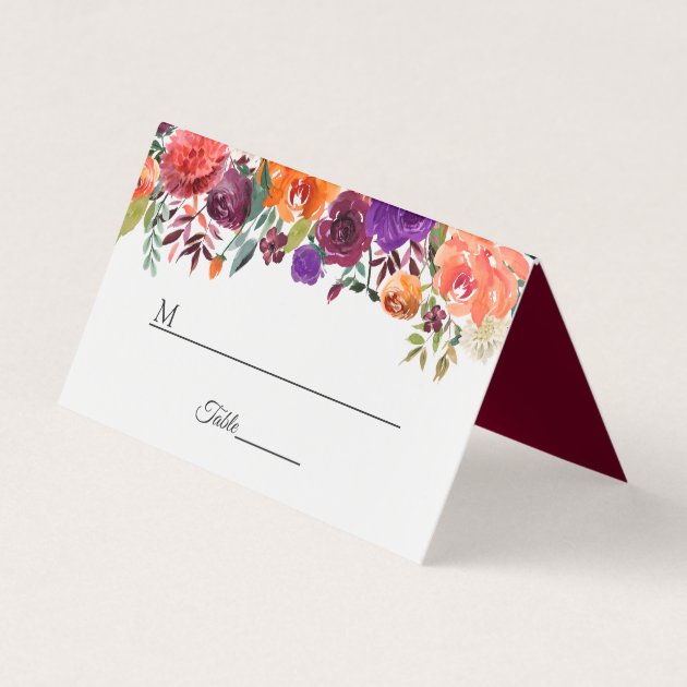 Rustic Bloom Burgundy Red Floral Wedding Table Place Card