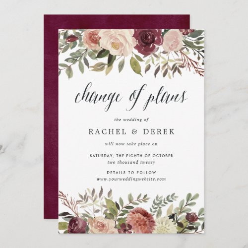 Rustic Bloom Change of Plans Wedding Postponement Invitation