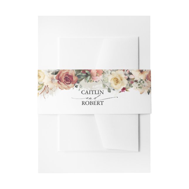 Rustic Bloom Fall Flowers and Greenery Wedding Invitation Belly Band (Front Example)
