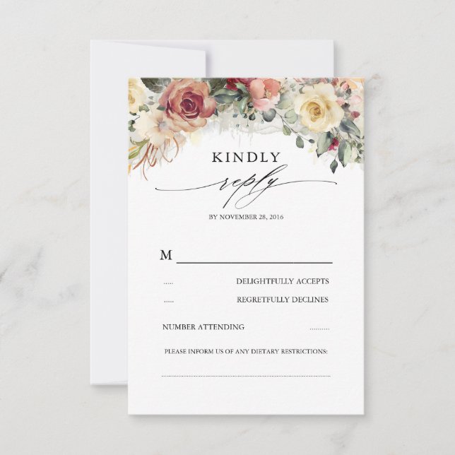 Rustic Bloom Fall Inspired Beautiful Wedding RSVP Card (Front)