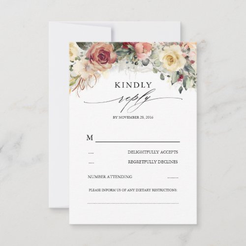 Rustic Bloom Fall Inspired Beautiful Wedding RSVP Card