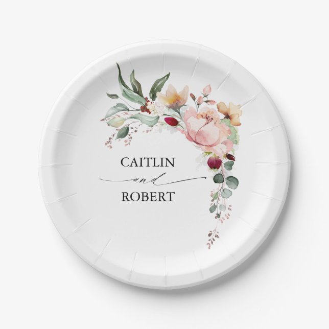 Rustic Bloom Fall Wedding Paper Plates (Front)