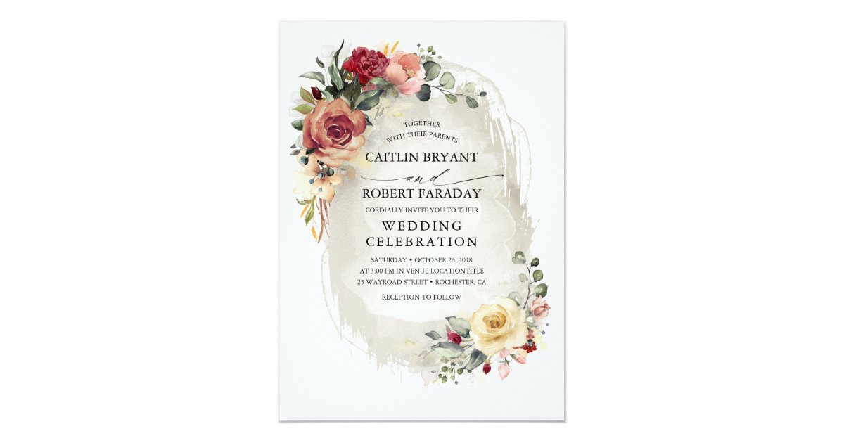 Rustic Bloom Floral Fall Wedding Invitation Zazzle Com