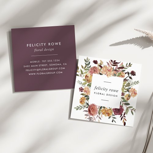 Rustic Bloom  Floral Frame Square Business Card