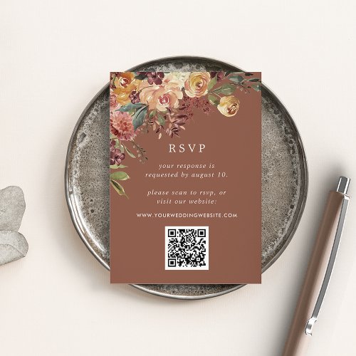 Rustic Bloom Floral QR Code Wedding RSVP Enclosure Card