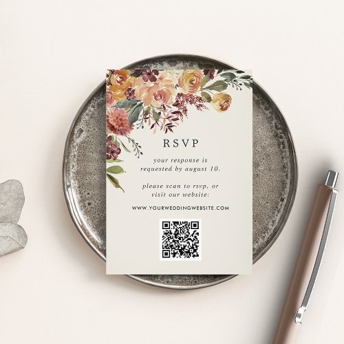 Rustic Bloom Floral QR Code Wedding RSVP Enclosure Card