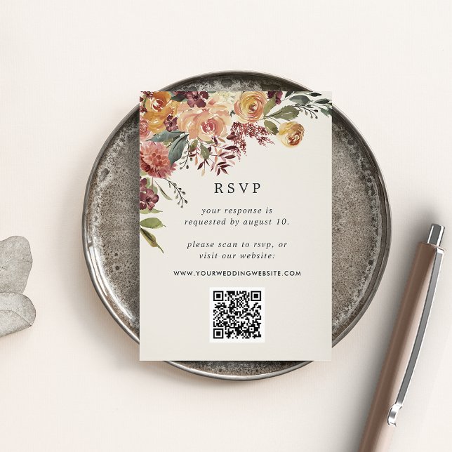 Rustic Bloom Floral QR Code Wedding RSVP Enclosure Card (Creator Uploaded)