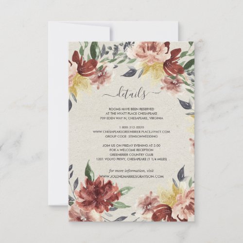 Rustic Bloom Floral Wedding Guest Information Announcement