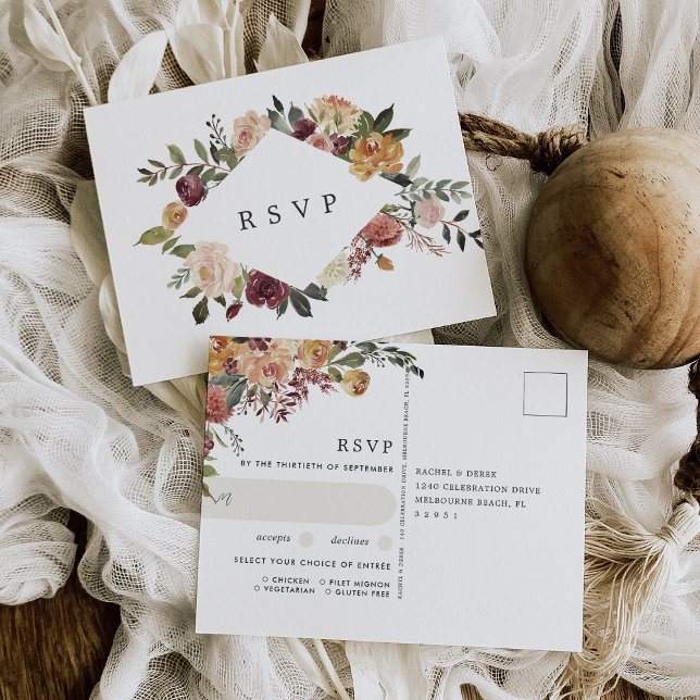 Rustic Bloom Floral Wedding Meal Choice RSVP Postcard (Creator Uploaded)
