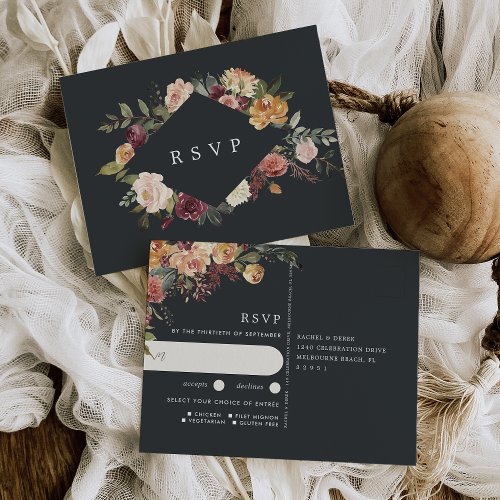Rustic Bloom Floral Wedding Meal Choice RSVP Postcard