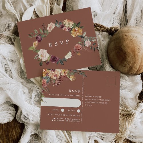 Rustic Bloom Floral Wedding Meal Choice RSVP Postcard
