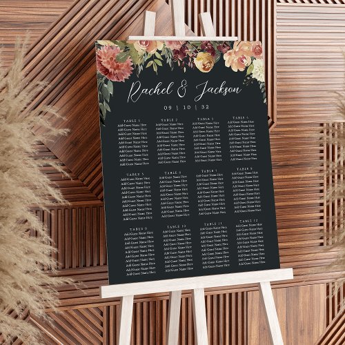 Rustic Bloom Floral Wedding Seating Chart Foam Board