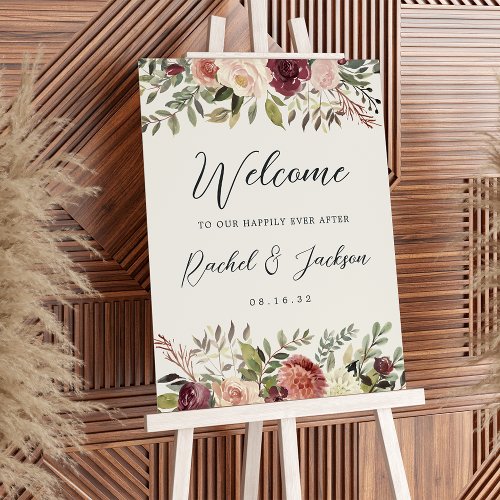 Rustic Bloom  Floral Wedding Welcome Foam Board