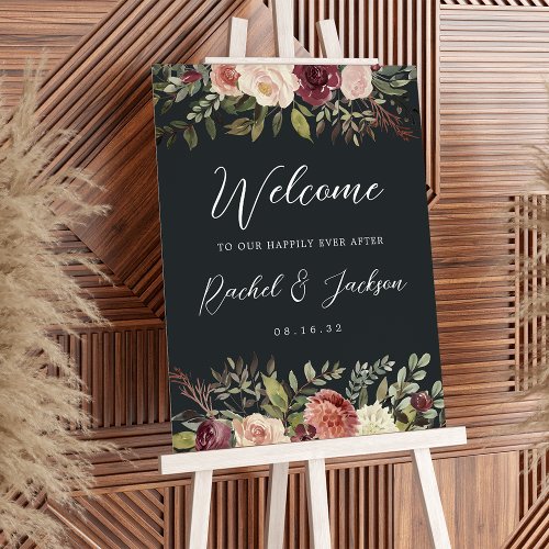 Rustic Bloom  Floral Wedding Welcome Sign