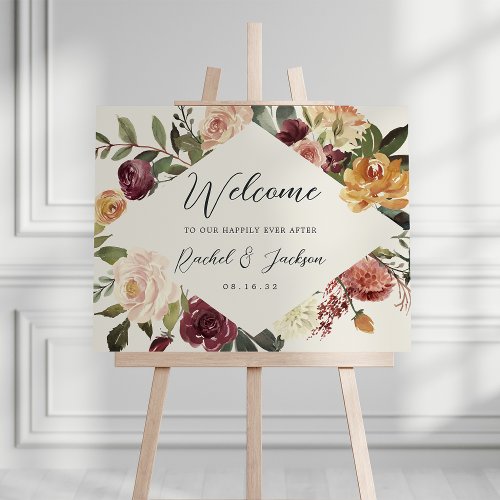 Rustic Bloom  Floral Wedding Welcome Sign