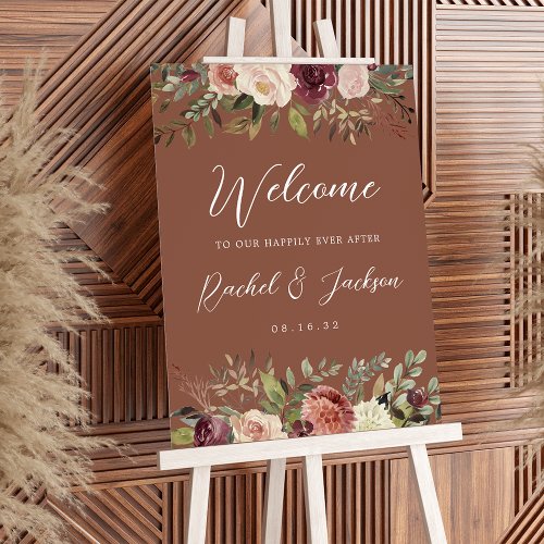 Rustic Bloom  Floral Wedding Welcome Sign