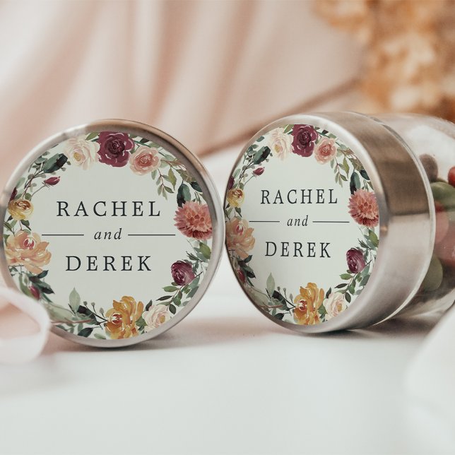 Rustic Bloom | Floral Wreath Wedding Classic Round Sticker (Creator Uploaded)