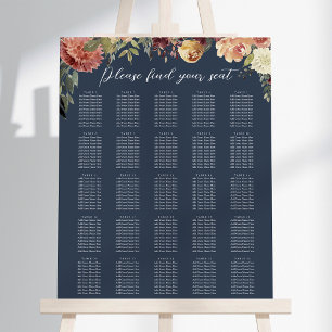 Rustic Bloom Floral XL Wedding Seating Chart Foam Board