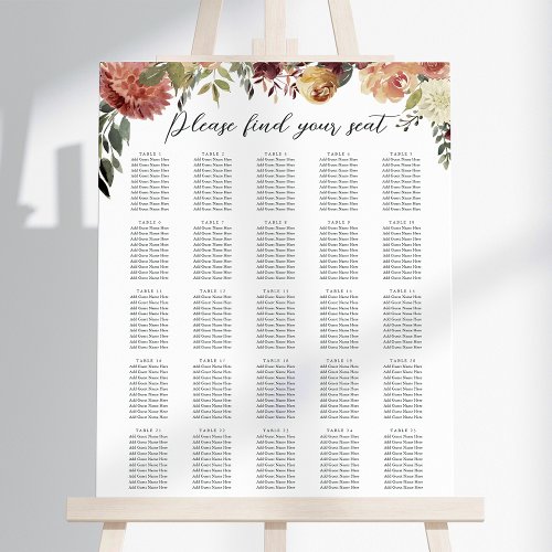 Rustic Bloom Floral XL Wedding Seating Chart Foam Board