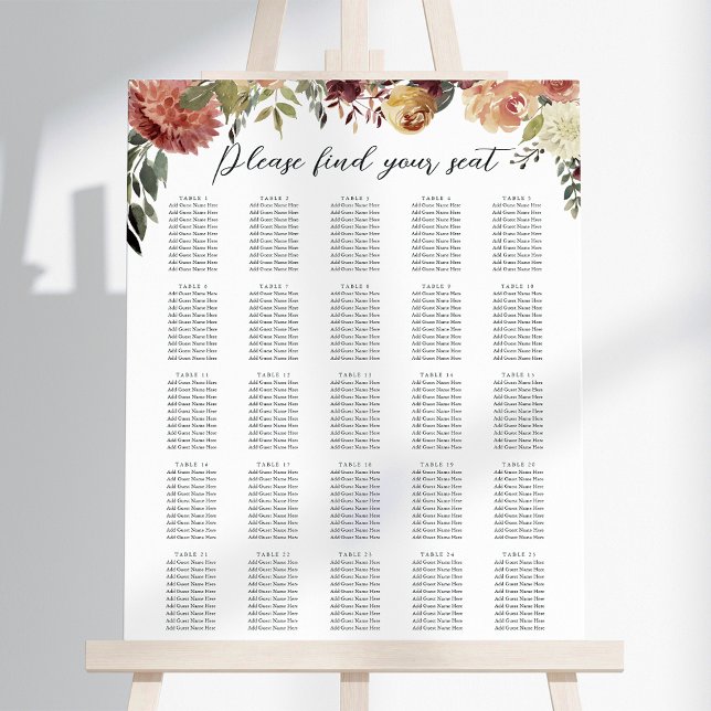 Rustic Bloom Floral XL Wedding Seating Chart Foam Board (Creator Uploaded)