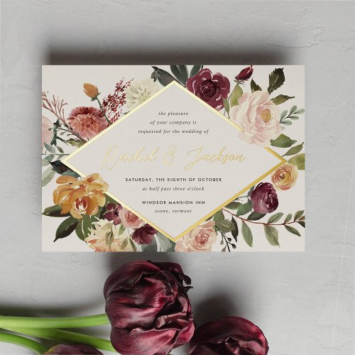 Rustic Bloom Geometric Floral Wedding Foil Invitation