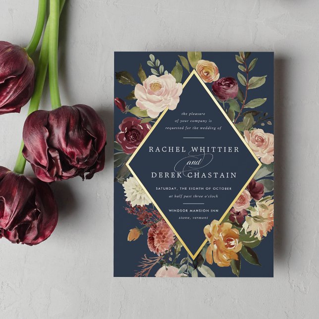 Rustic Bloom Geometric Floral Wedding Foil Invitation (Creator Uploaded)