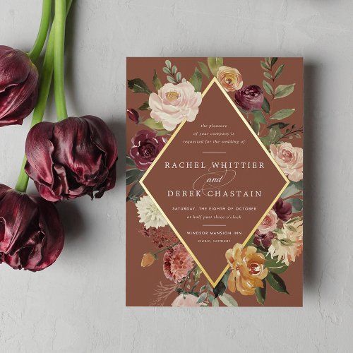 Rustic Bloom Geometric Floral Wedding Foil Invitation