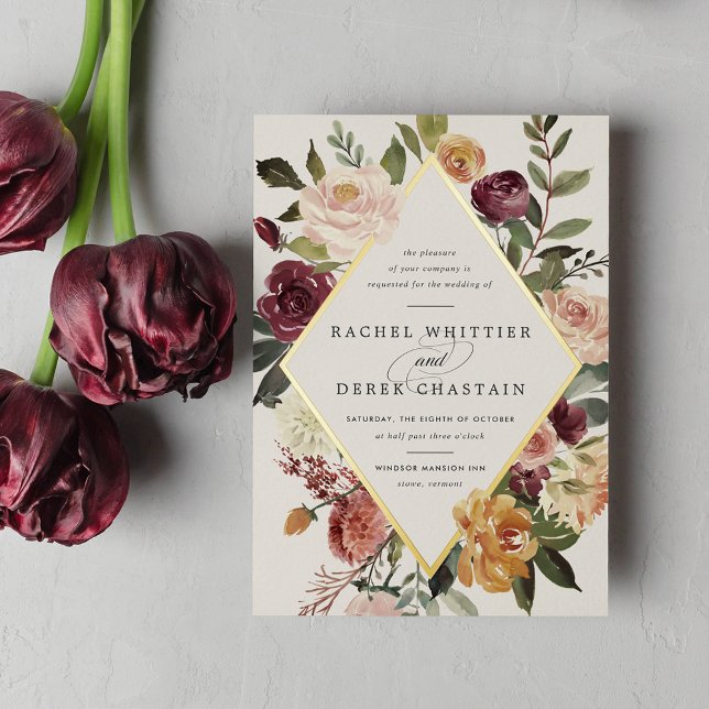 Rustic Bloom Geometric Floral Wedding Foil Invitation (Creator Uploaded)