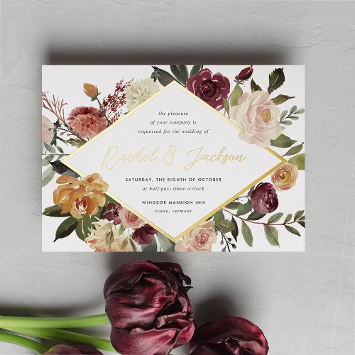 Rustic Bloom Geometric Floral Wedding Foil Invitation