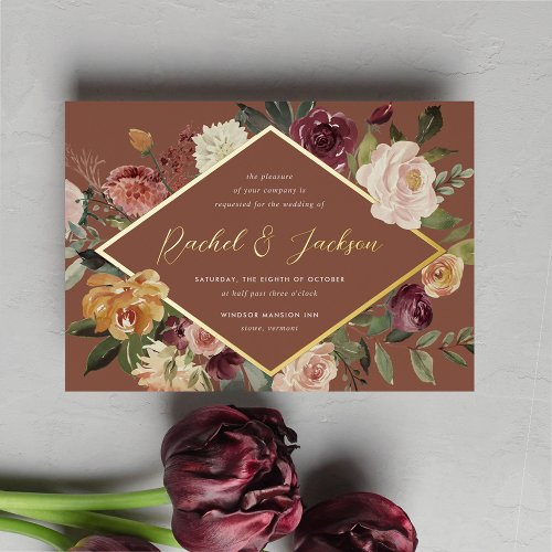 Rustic Bloom Geometric Floral Wedding Foil Invitation