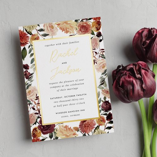 Rustic Bloom Geometric Watercolor Floral Wedding Foil Invitation