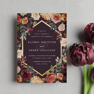Rustic Bloom Geometric Watercolor Floral Wedding Foil Invitation