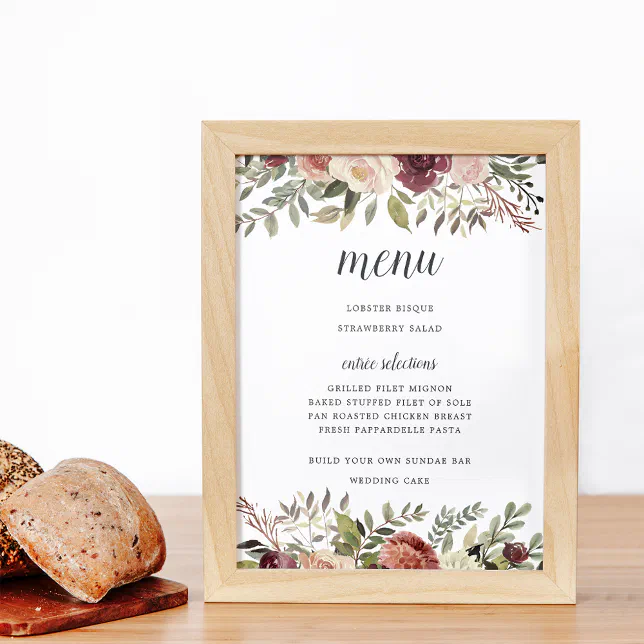 Rustic Bloom Menu Sign | Zazzle