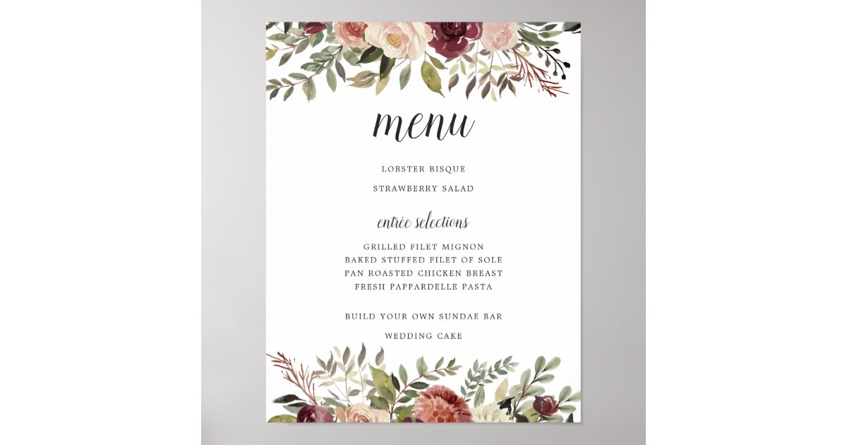 Rustic Bloom Menu Sign | Zazzle
