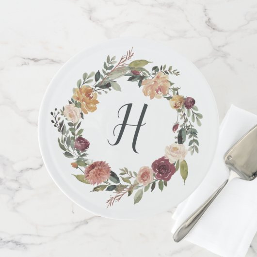 Rustic Bloom Monogram Cake Stand (Front)