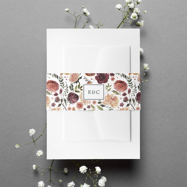 Rustic Bloom Monogram Invitation Belly Band (Creator Uploaded)
