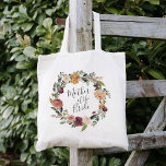 Rustic Bloom | Mother of the Bride Tote Bag<br><div class="desc">Bridal party tote features a watercolor floral wreath of roses,  peonies and mums in rich autumn hues,  with "mother of the bride" inscribed inside in hand lettered script. Designed to match our Rustic Bloom collection.</div>