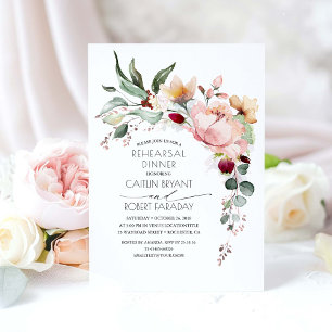Rustic Bloom Pink Gold Fall Rehearsal Dinner Invitation