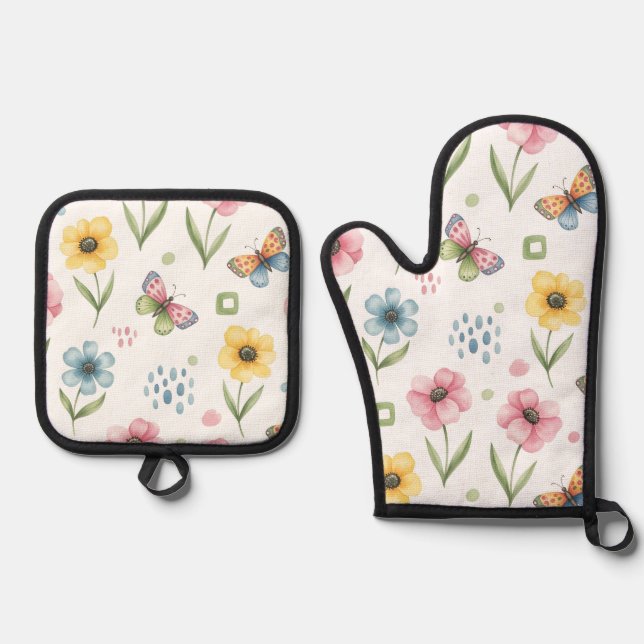 Rustic Bloom Symphony Oven Mitt & Pot Holder Set (Front)
