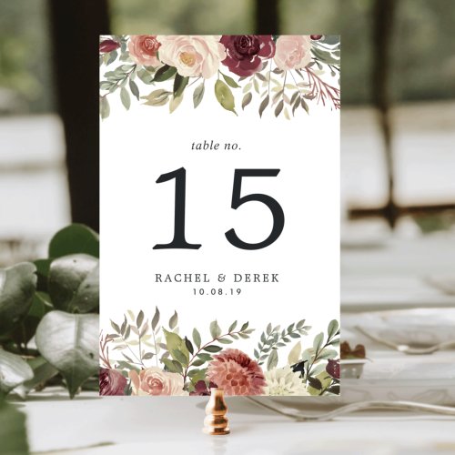 Rustic Bloom Table Number Card